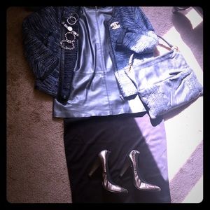 NWT Mynt 1792 Pewter Faux Leather Shell Top